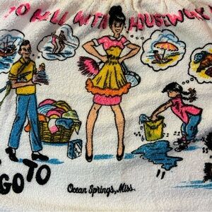 Vintage Kitschy To Hell With Housework Tourist Terry Cloth Waist Apron OSFM